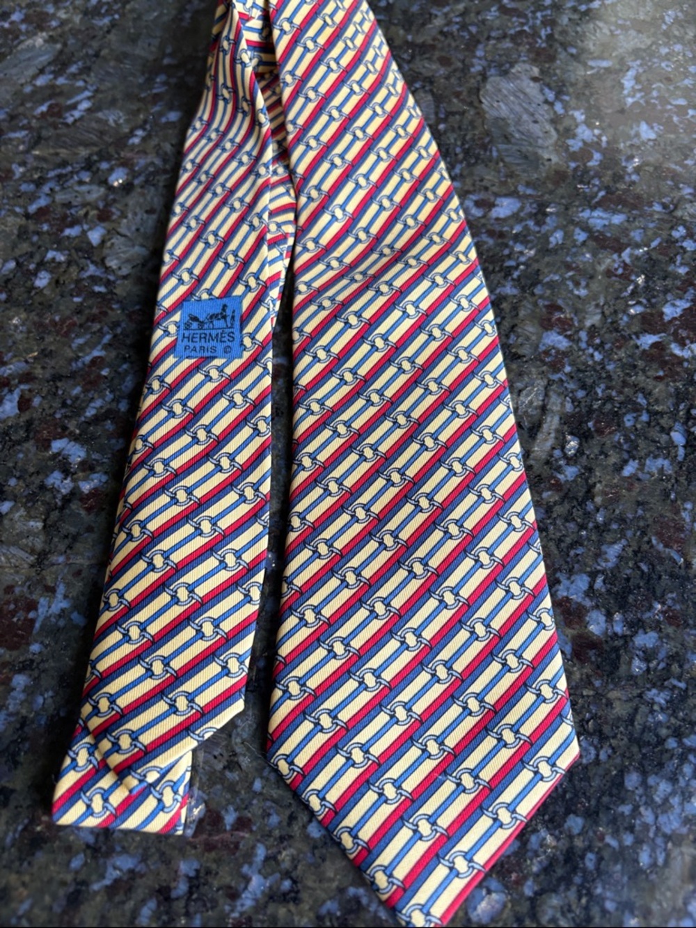Hermes Yellow, Red & Blue Geometric Link Silk Tie